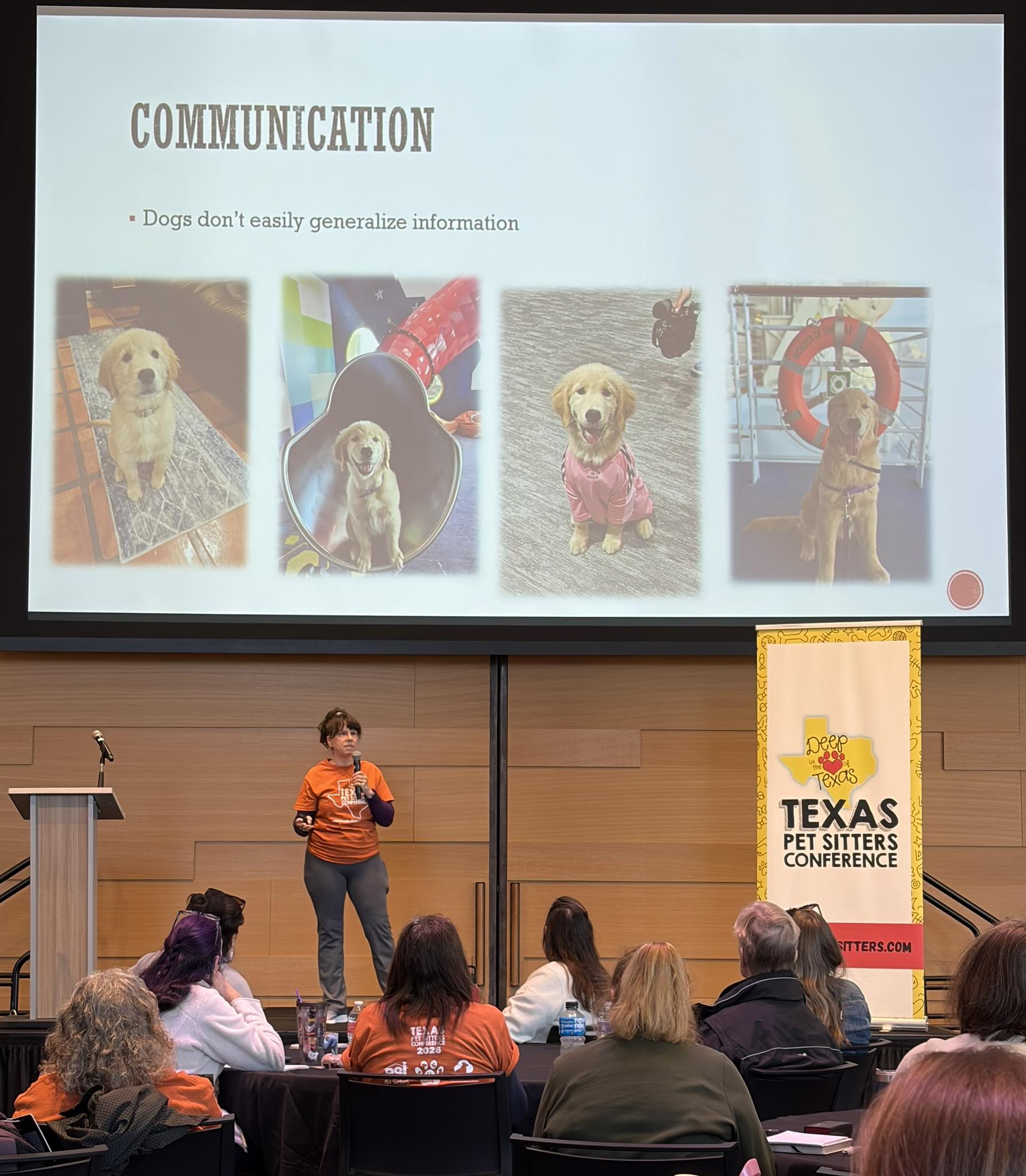 Speaker presenting on dog communication